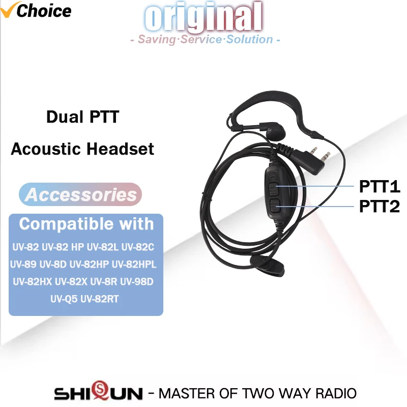 Earpiece Original baofeng uv 82 Radio Headset Dual PTT Earphones with Microphone for UV-8R UV-8D UV-89 Walkie Talkie Accessories 3