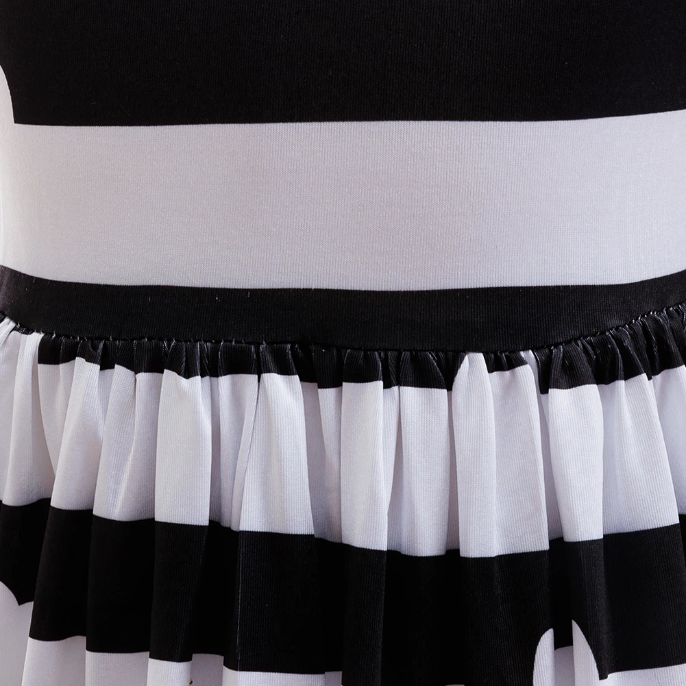 Niedliches Baby-Mädchen-Kostüm mit Rüschenärmeln, schwarz-weiß gestreiftes Katzenkleid für Kinder, Halloween, Geburtstag, Party, Weihnachten, Outfits – Detail 7