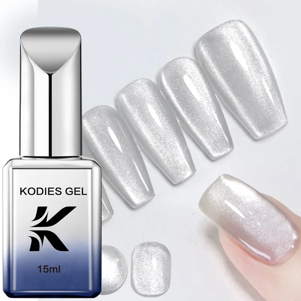 KODIES GEL Moonlight Cat Eye Gel Nail Polish Porcelain White Magnetic Semi Permanent UV Gel Varnish Ceramic Silver Nails Lacquer 5