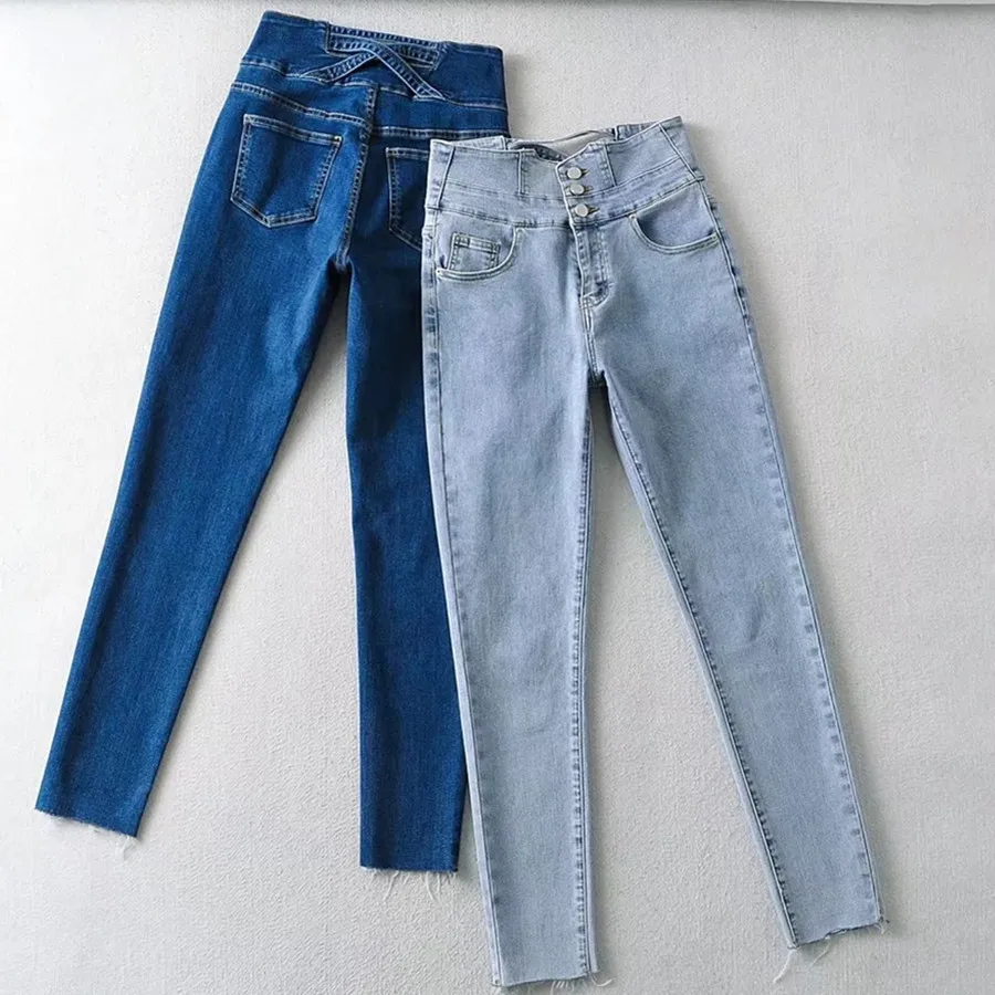 

Dave&Di 2023 England Style High Street Retro High Wasit Single Breasted Washed Supper Skinny Denim Pants Pencil jeans Women