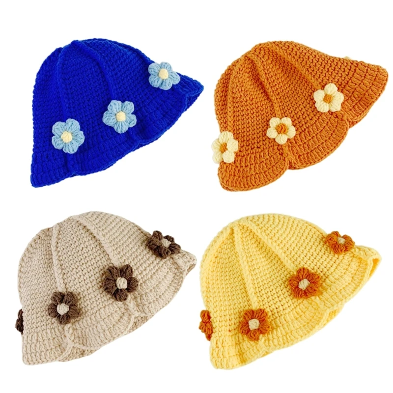 

Portable Children's Knitted Bonnet Cap Fisherman Hat Vibrant Flower Designing