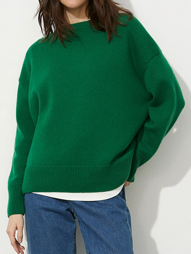 

Knitted Sweaters Pullover Women Winter Thick Warm Casual Sweater Female Elegant Loose Basic Solid Color Knit Jumper Ladies