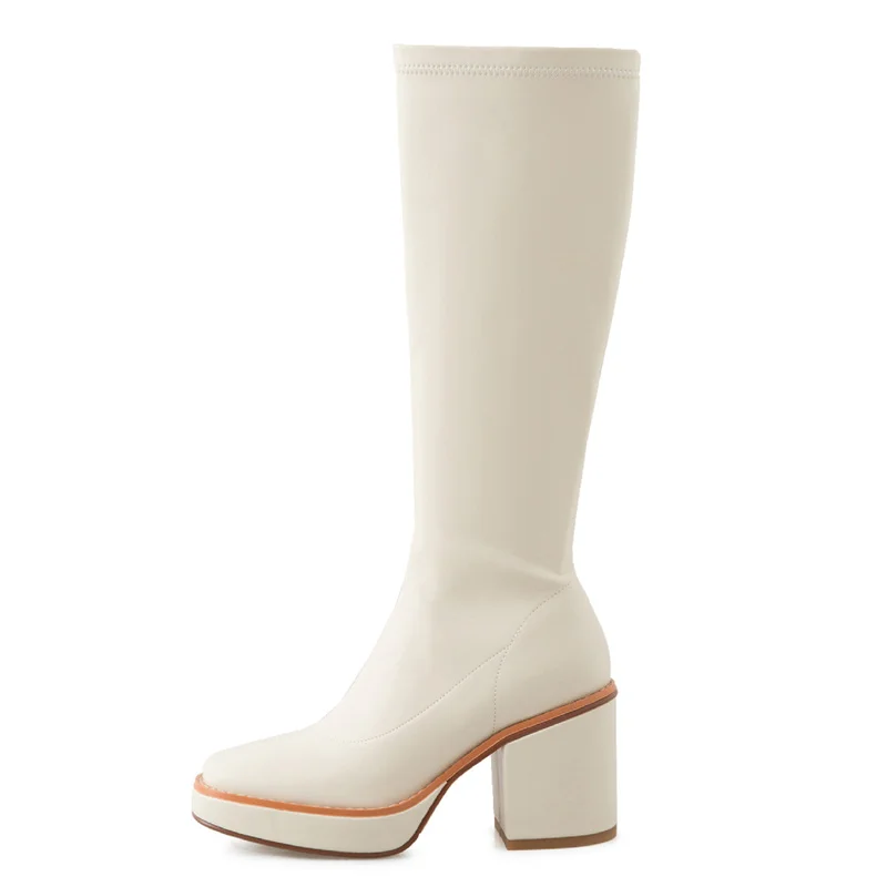 Women Knee Boots Winter Chelsea High Boots Women Platform Leather Heels Elegant Knee High Boot Autumn Ladies Long Shoes Comfortable Designer