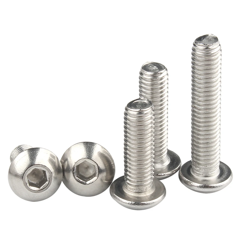Round Stainless Steel A2-70 or Black 10.9 grade Hex Socket Button Head Allen Bolt Screw M2 M2.5 M3 M4 M5 M6 M8 5/10/20/50Pcs