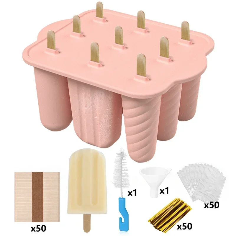 9 Cavity Silicone Popsicle Molds Easy-Release Ice Cream Mold With Wooden Sticks Ice Pop Molds Homemade For home Ice Cube Maker 1