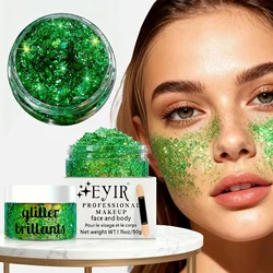 Holographic Green Glitter Gel & Makeup Brush Set - 50g