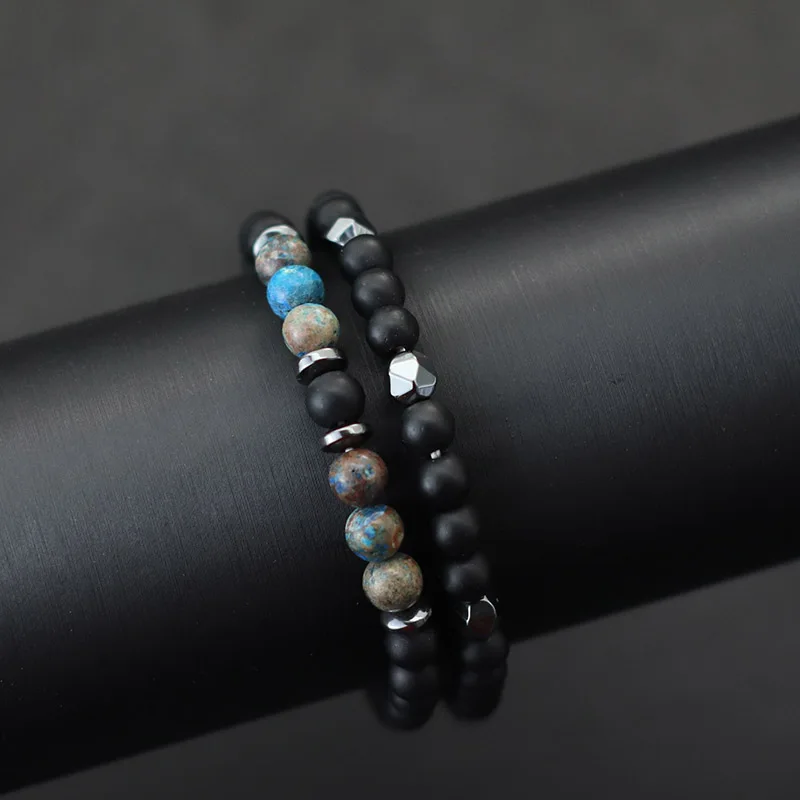 Mode Herren Armband Set 2 Stück natürliche 6mm Onyx weiß Howlite Tiger Augen Stein Armband Zubehör Hombre Perlen Braslet Pulsera – Detail 10