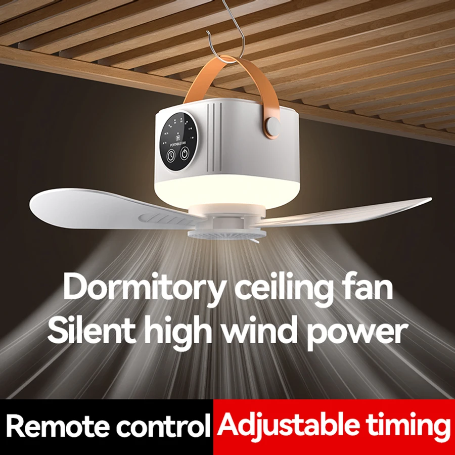 Portable Ceiling Fan, 4 Speeds, LED Display, 3-Level Night Light, 1-8H Timer, 3600mAh, Remote Control, Quiet USB Fan for Camping 1