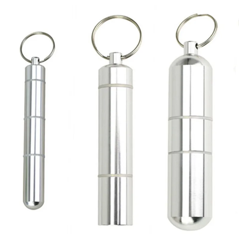 

Aluminum Pill Box Case Capsule Shape Keychain Outdoor Waterproof Pocket Pill Holder Container Delicate Medicine Organizer Box