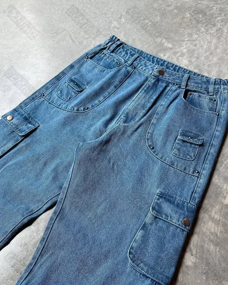 Men Jeans Ripped Jeans Ripped Patchwork Jeans Vintage Y2K Loose Fit Black Cargo Wide Leg
