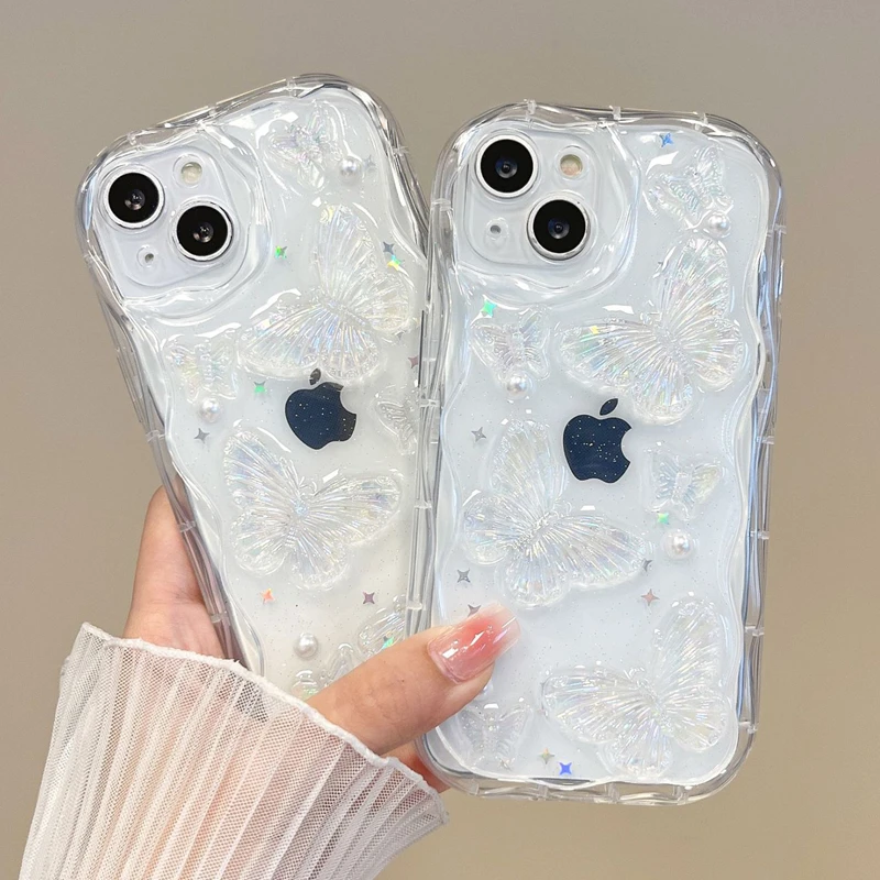 3D Butterfly Design Transparent Phone Case with Soft TPU Bumper