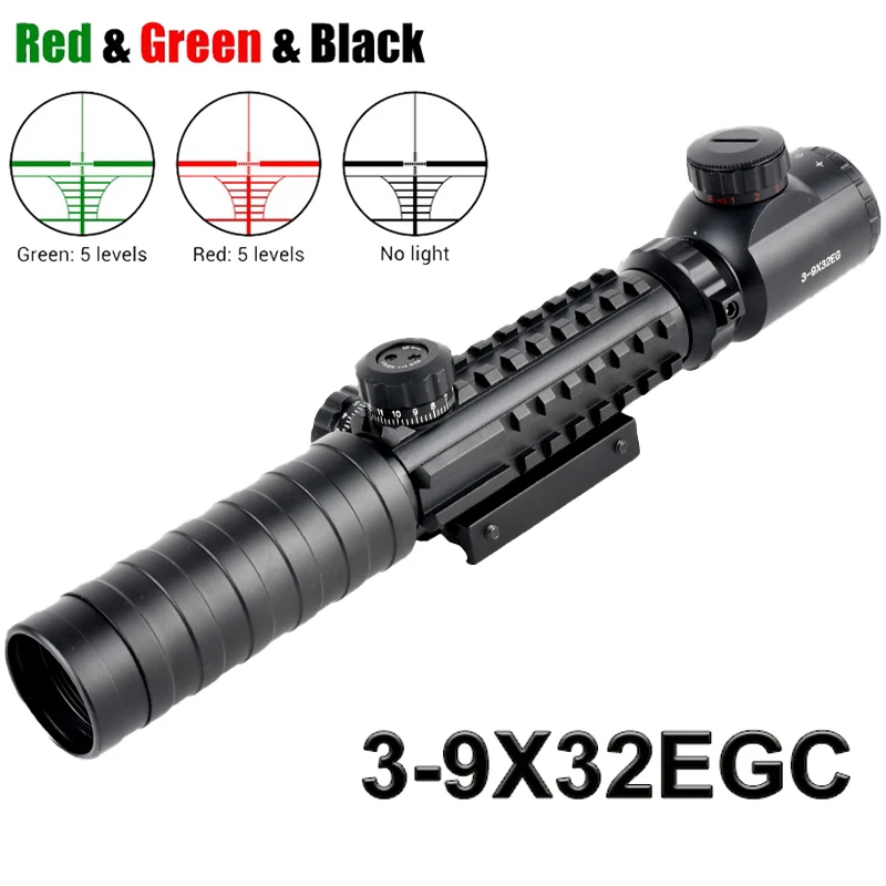 

3-9X32EG Red/Green Reflex Adjustable Illuminated Optics Riflescope Tactical Hunting Scope Fit 11mm/20mm Picatinny Rifle Airsoft