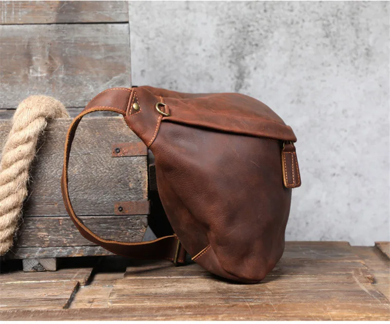 Natural genuine leather super large capacity men's chest bag vintage designer crazy horse cowhide big shoulder crossbody bag