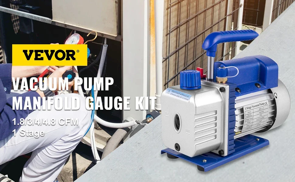 Vacuum pump and gauge set fully assembled and ready for use