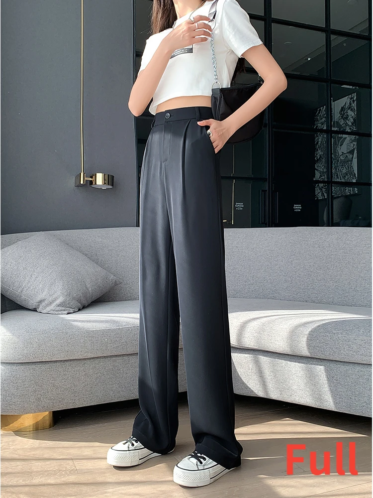 capri trousers Spring Women's Trouser Suit Loose Casual Korean Solid Color Trousers Office Full-lenth High Waist Wide Leg Pants for Women ladies cropped trousers Pants & Capris