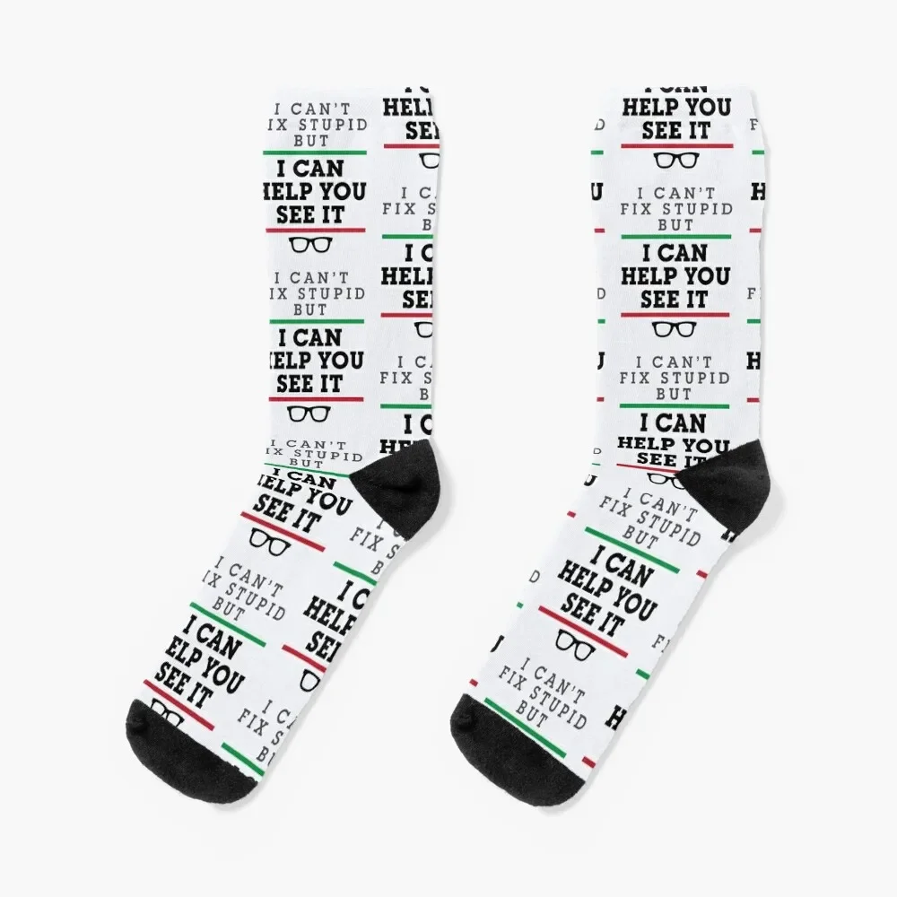 

I Can't Fix Stupid But I Can Help You See It Funny Optometrist Socks professional running hiking Luxury Woman Socks Men's