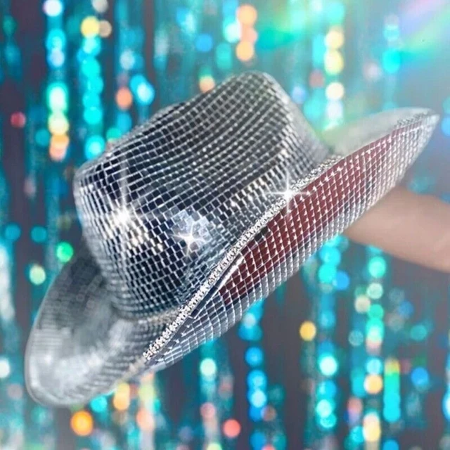 Für DJ Club Stage atember aubende klassische handgemachte Glitter Disco Cap Spiegel  Disco Cowboyhut reflektierende Pailletten Disco Ball Hut - AliExpress