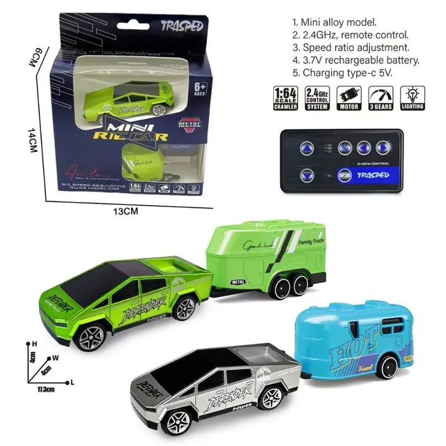 RC 1:64 Off-Road Monster Truck Remote Control Mini Climbing Car Alloy Model Remote Control Electric Toy Car Children's Gift 1