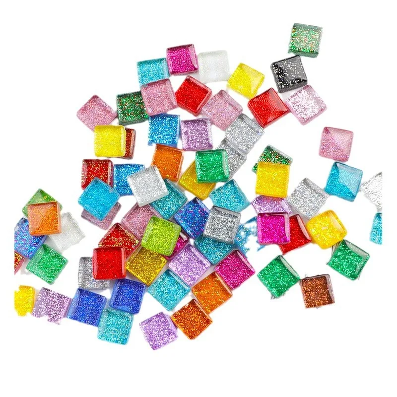 Glass Mosaic Tiles Diy Mosaic Supplies 50PCS Diy Colorful Glitter Glass Mosaic Stones Mosaic Tiles Glass Pebbles Crafts Material Puzzle For Diy Making 9*9mm