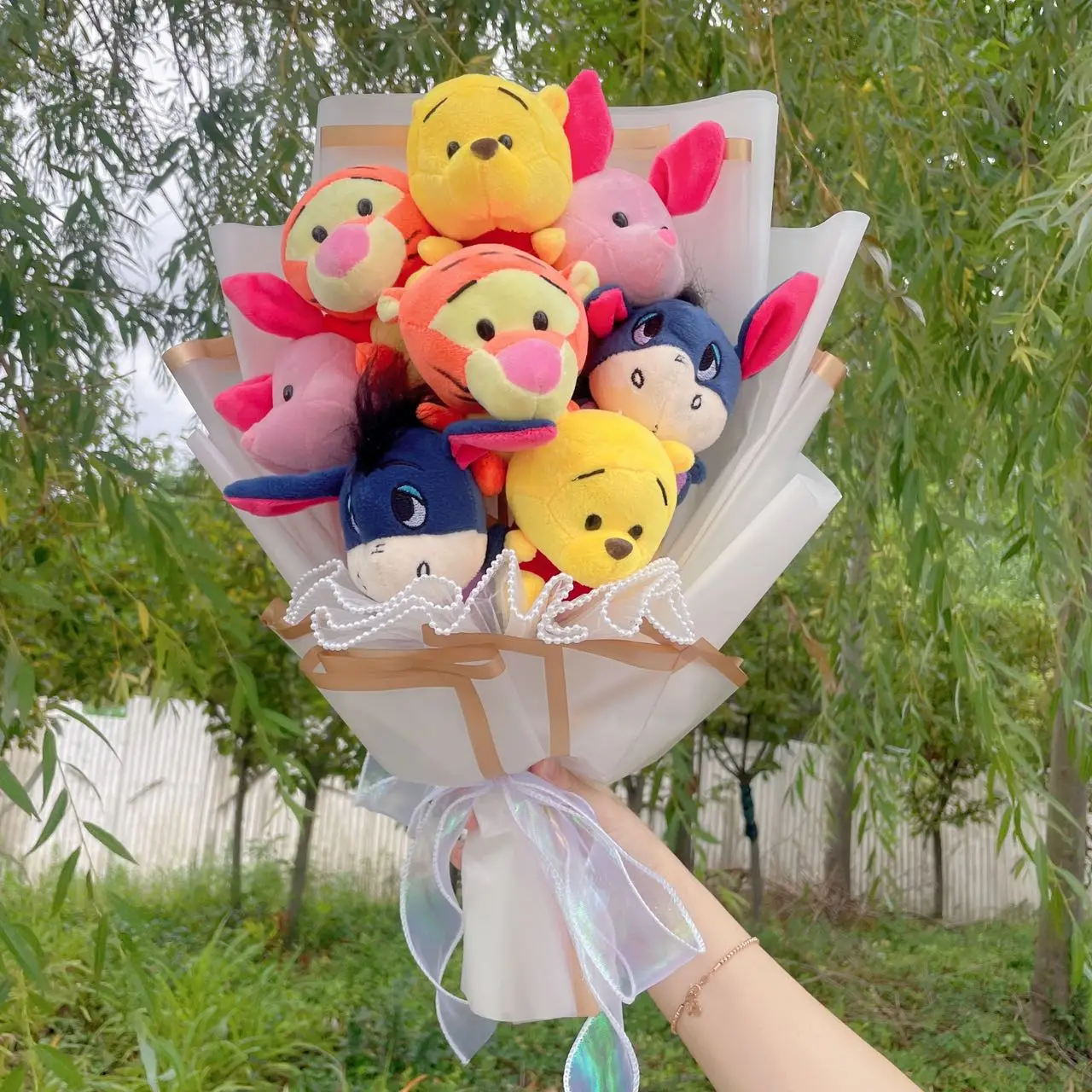 Cartoon Piglet Tigge Eeyore Winnie the Pooh Plush Doll Handmade Flower Bouquet Wedding Valentine's Day Christmas Graduation Gift 2