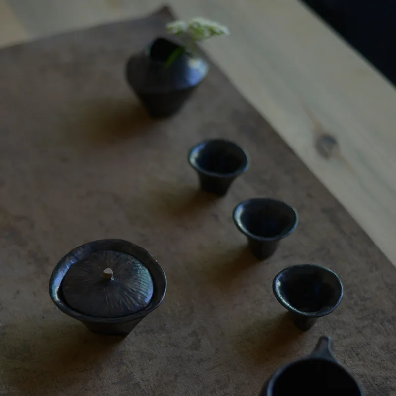 2pc/set Boutique Japanese Style Ceramic Tea Cup Handmade Coarse Pottery Master Cup Creative Triangle Bowl Kung Fu Tea Set 22ml