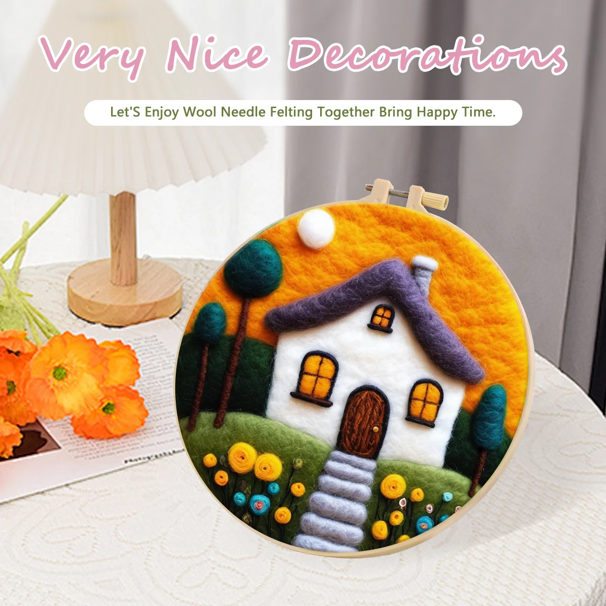 RUOPOTY 1 Pack House Pattern Needle Felt Starter Set Wool Felting Painting Kit With Embroidery Kit Funny Diy Felt Needle Wool