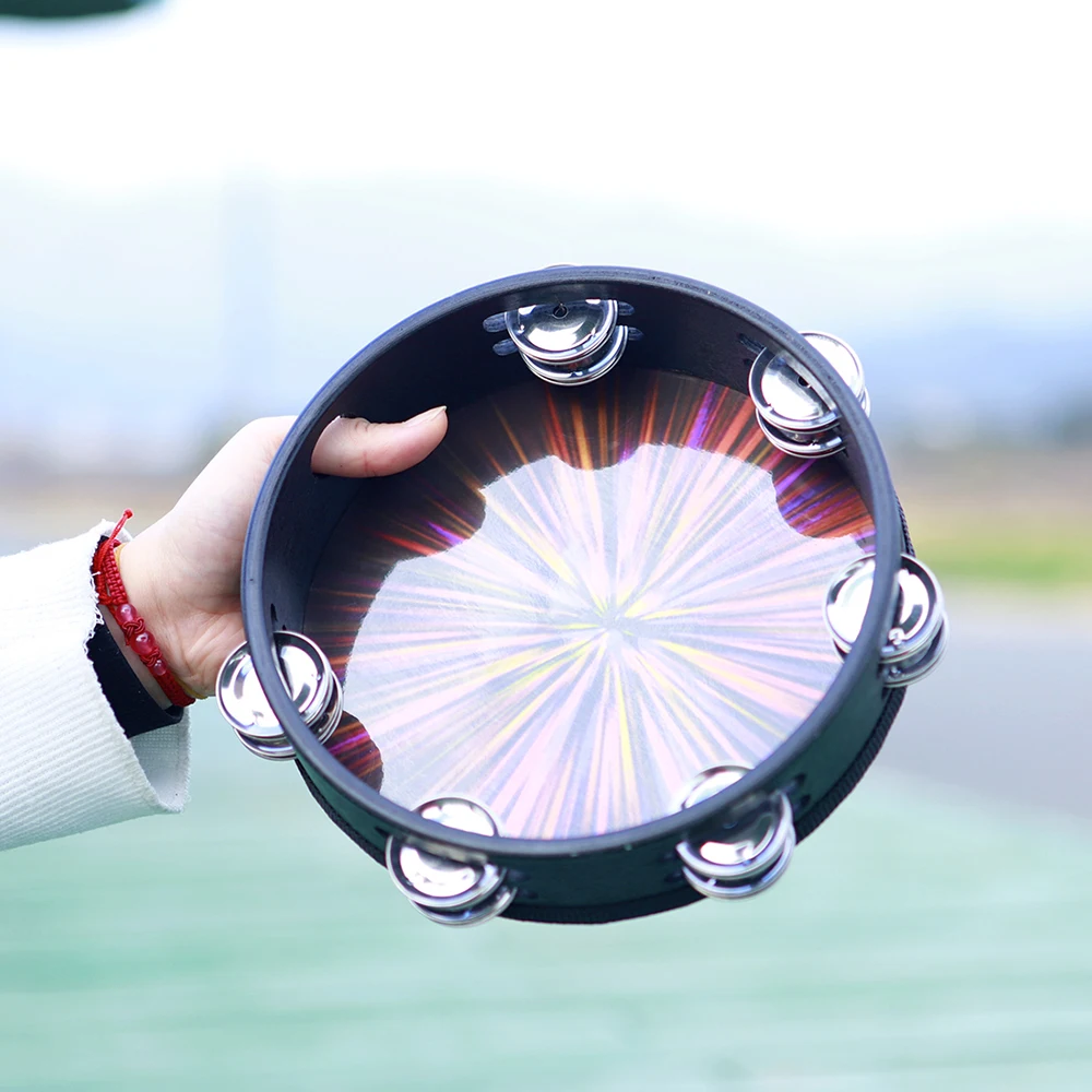Orff Musical Instruments 8 Inches Tambourine Percussion For Child Color Sound Cognition Education Rattle Jingle Bells Kids Gifts