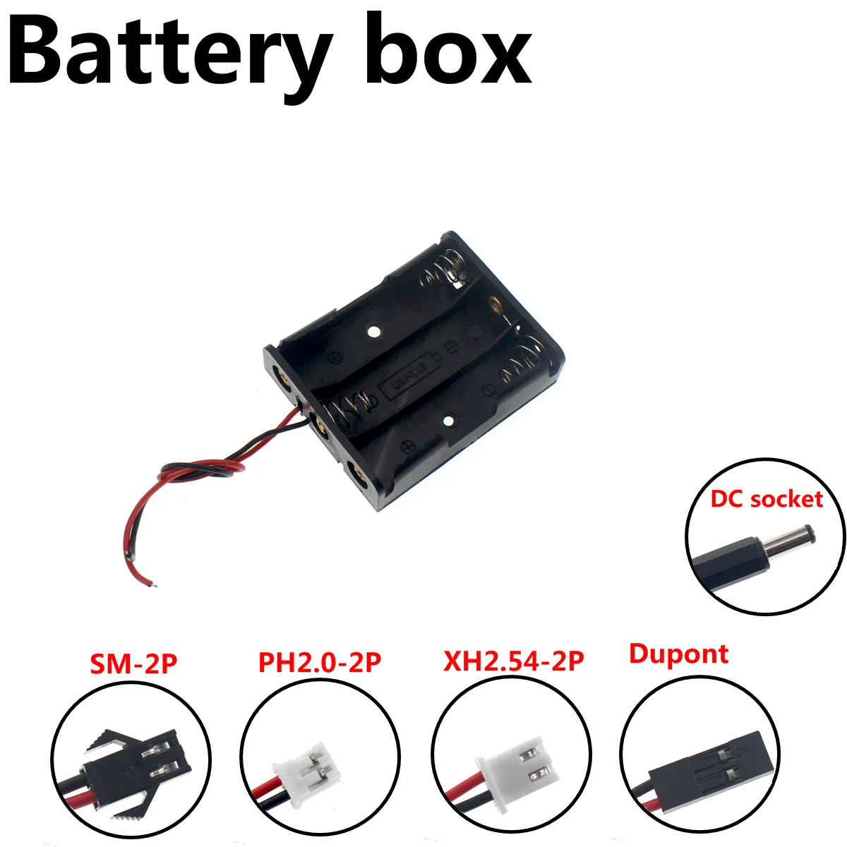 5PCS DIY 3x AA Battery Holder Storage Box Case with DC 5.5x2.1mm XH2.54 PH2.0 SM-2P Power Plug