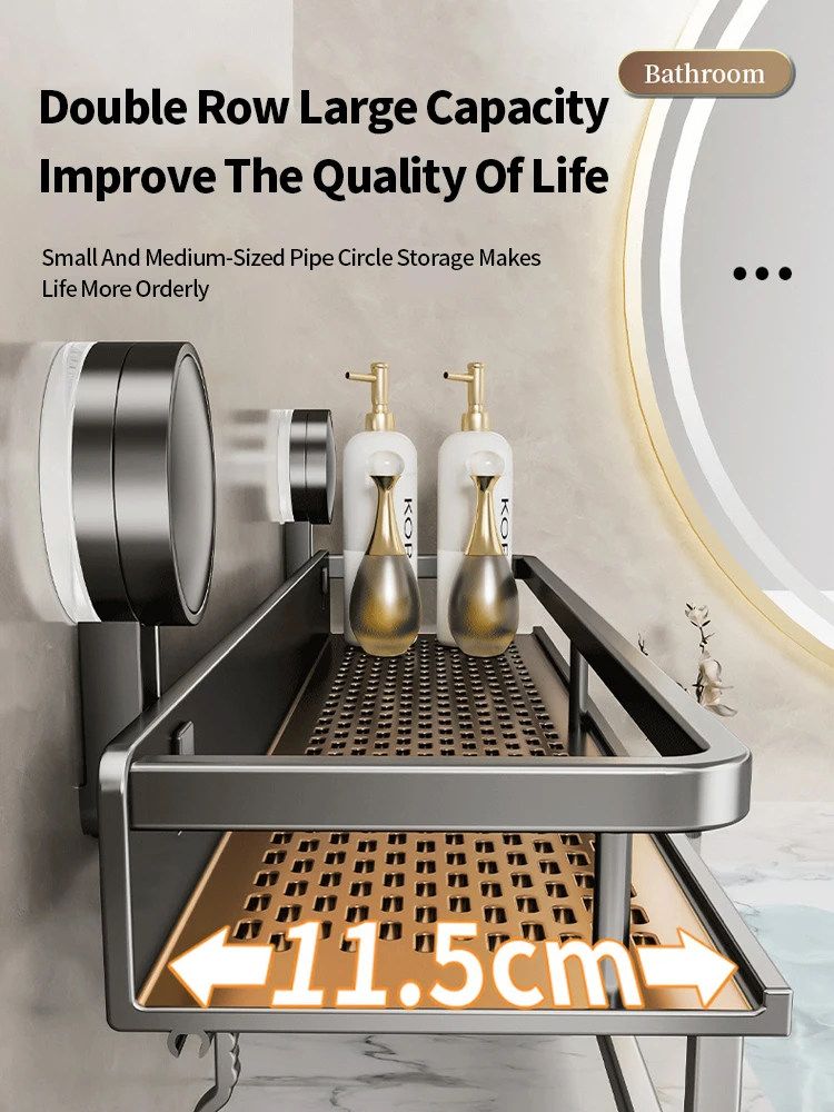Bathroom Suction Cup Storage Rack Wall Mounted Bathroom Non Perforated Storage Rack Made Of Iron 3