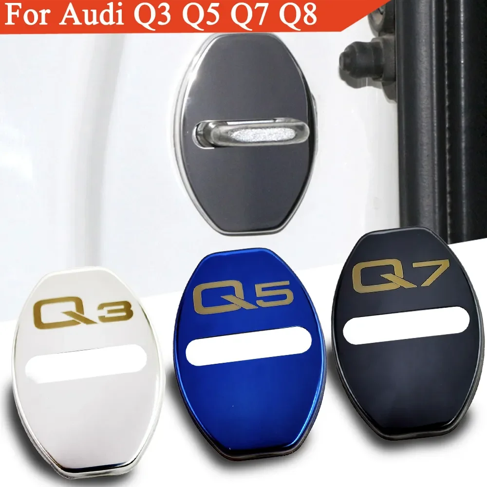 4Pcs Car Door Lock Buckle Cover Accessori Per Auto Interni Door Lock Cover Protector Buckle Per Audi Q3 Q5 Q7 Q8 Car Sticker