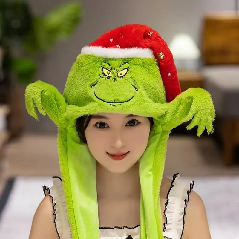 Christmas Series Hat Green Monster Santa Claus Milu Deer Cartoon Kawaii Cute Plush Hat Winter Keep Warm Hat X-Mas Gift Kid