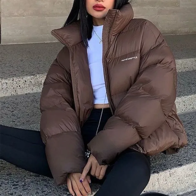 Stand Collar Short Cotton Padded Jacket Women Autumn Winter American New Personalized Versatile Parkas Coffee Warm Bread Coats Cheap Product Recommendation