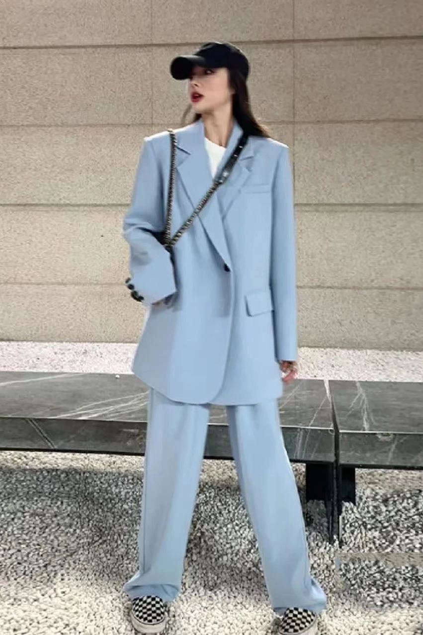 

SuperAen Autumn 2023 New Korean Loose Fashion Blazer Wide-leg Pants Two-piece Sets