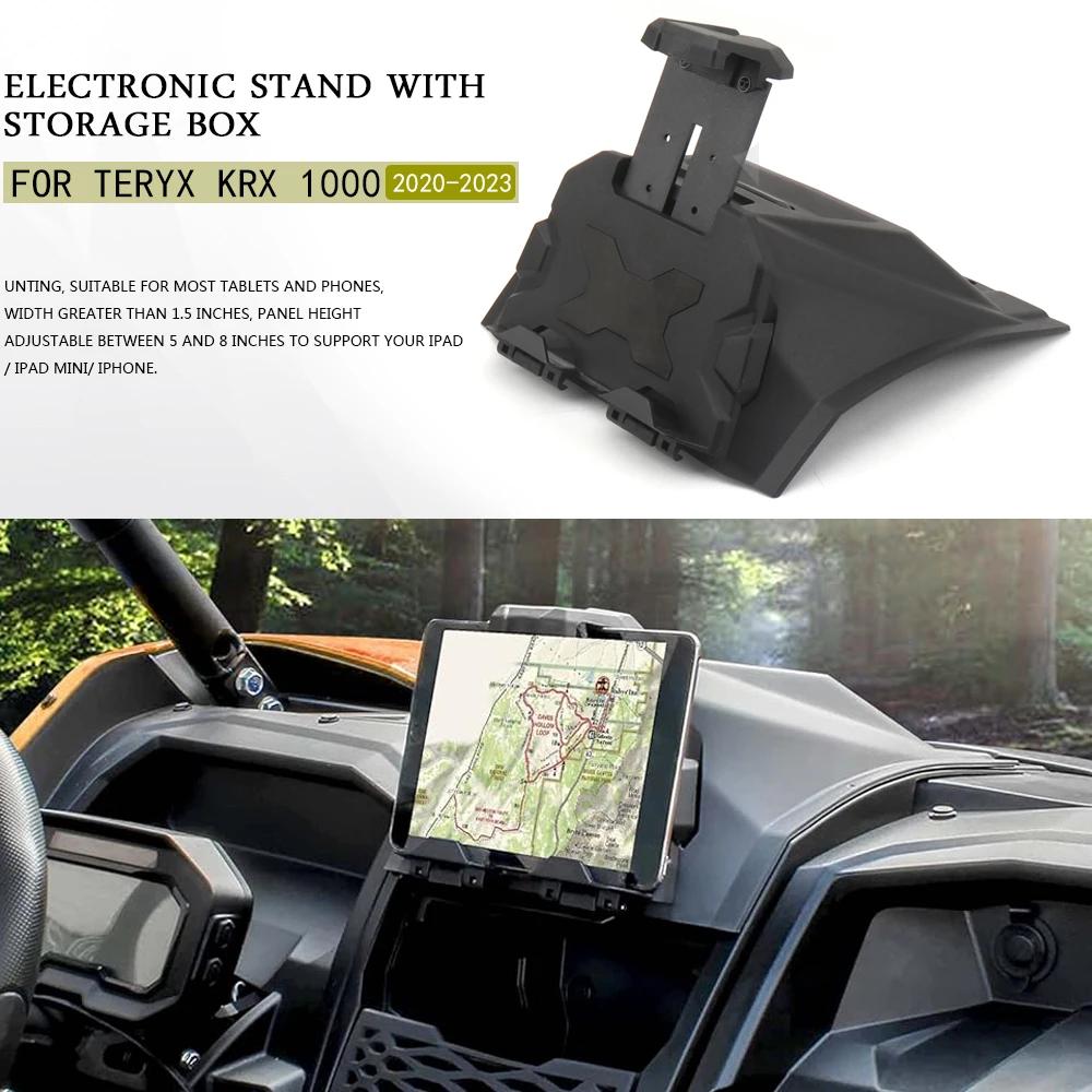 For Kawasaki Teryx KRX 1000 2020 2021 2022 2023 New Accessories Black Electronic Device Tablet Phone Holder With Storage Box