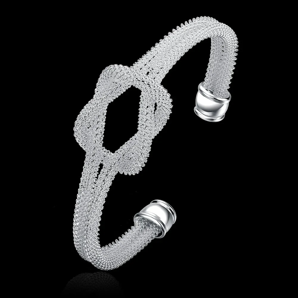 

925 Sterling Silver Bracelets for Women Elegant Knotted Net Bangle Adjustable Jewelry Fashion Party Christmas Gifts Girl Student