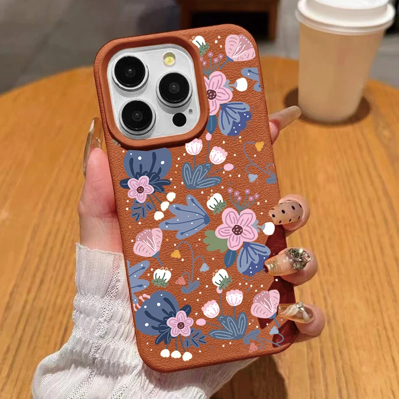 Floral Leather Texture Phone Case Cover