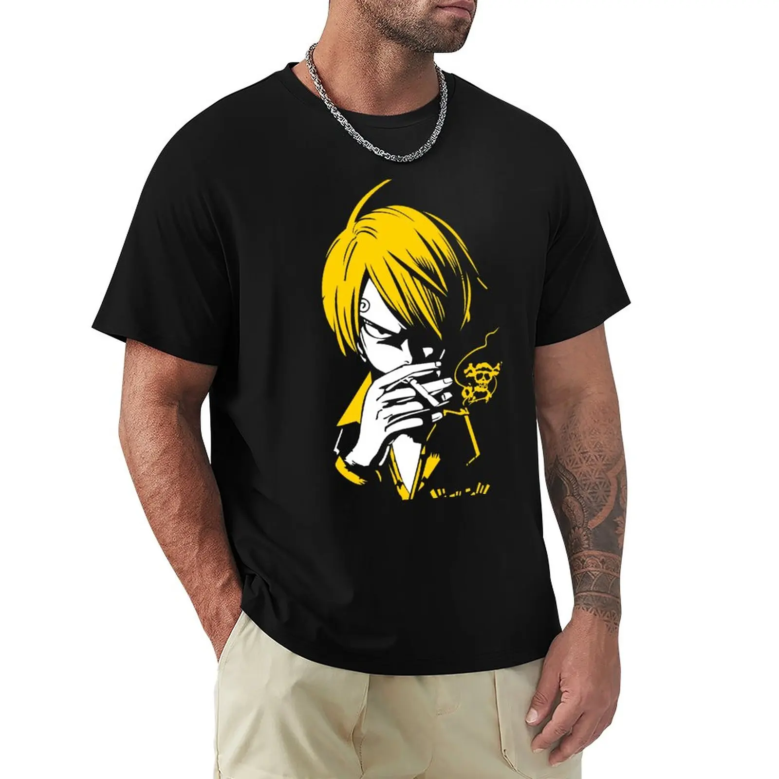 

Модная мужская футболка smokey sanji, Винтажная футболка, черная футболка, мужские футболки с графическим рисунком, топы унисекс