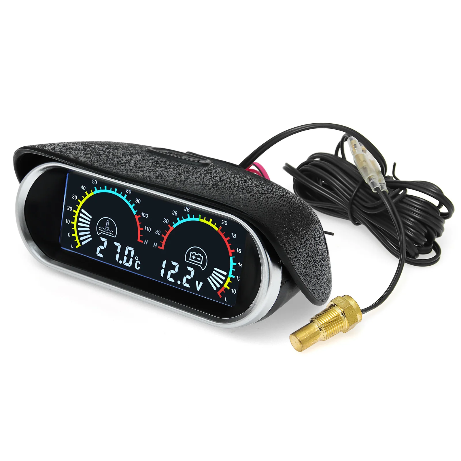AD 2in 1 LCD 자동차 수온 게이지 및 수온 센서, 10mm 계량기 전압계, 전압 디지털 수평 12V 24V 액세서리