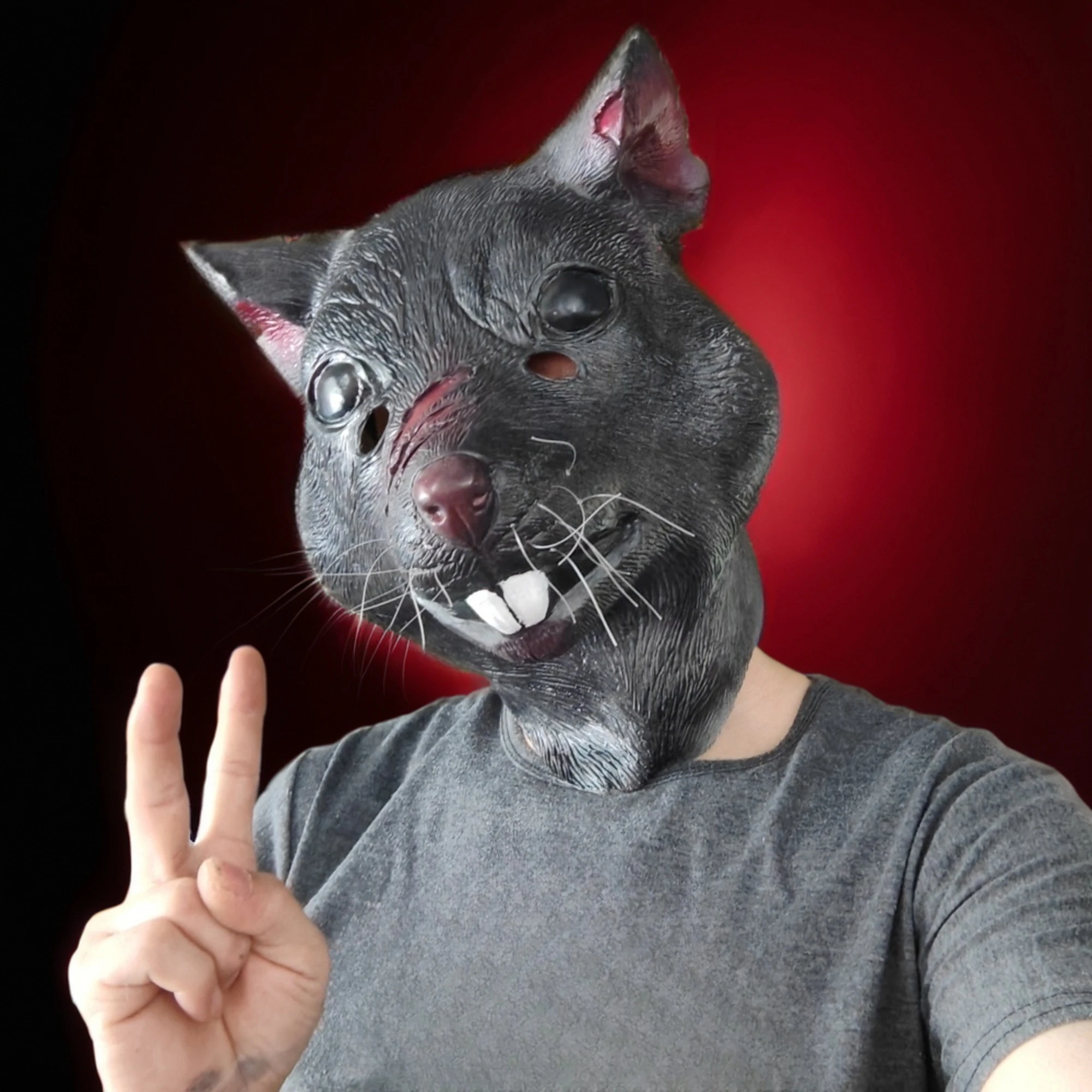 Adult Giant Mouse/Rat Full Face Latex Mask Costume - Black/Grey, One Size Unisex
