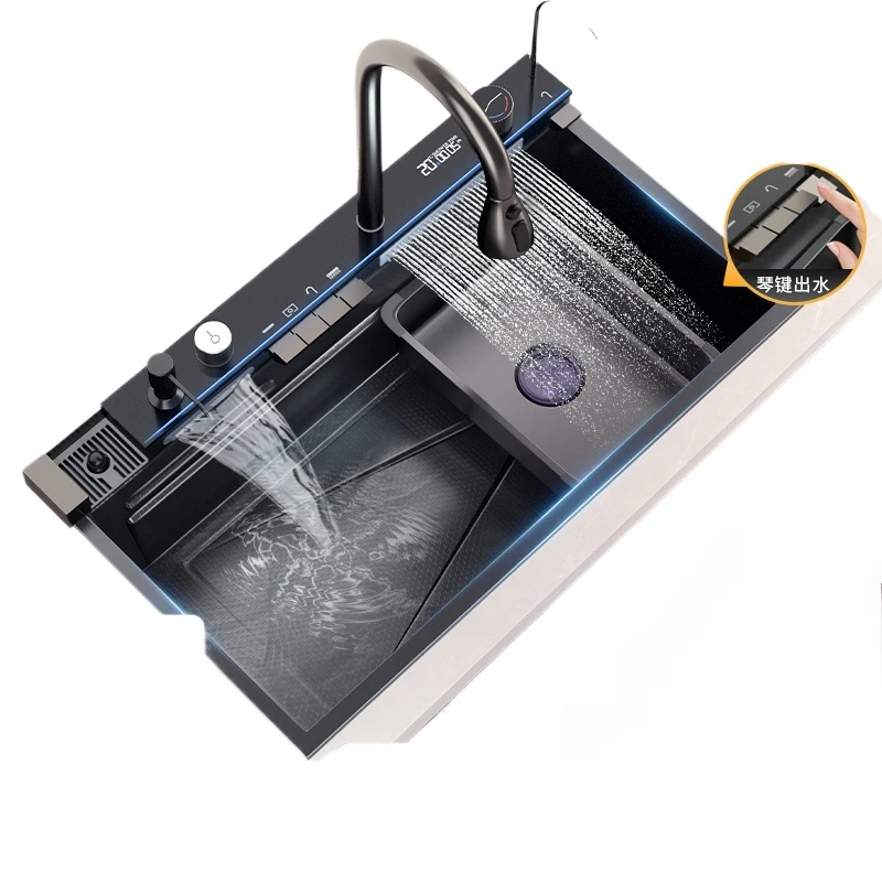 4MM Whale Feiyu Waterfall Sink Stainless Steel Multifunctional Large Single Sink Dishwasher Kitchen Household