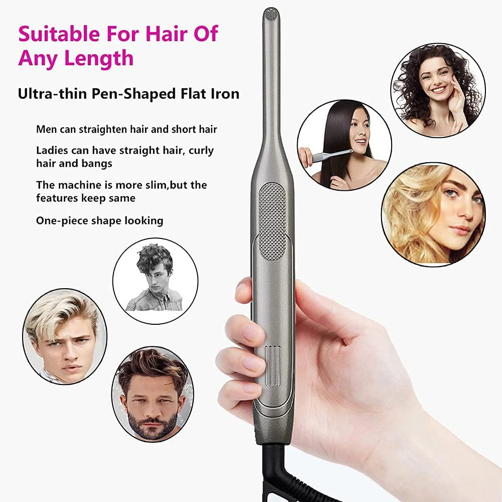 Hair Straightener Curler Professional Ceramic Coating Thinnest Plate Pencil Flat Irons For Short Hair Men's Beard Stylling Tool 5