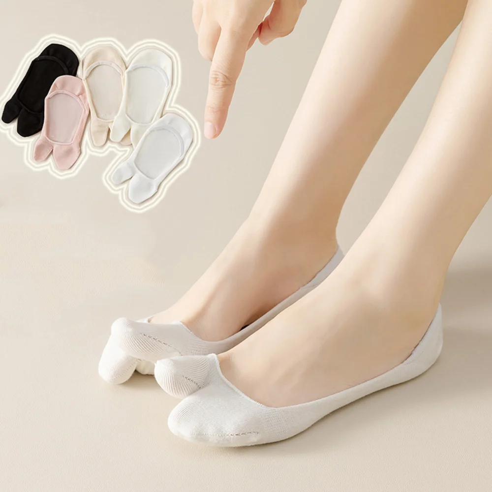 Comfortable Cotton Invisible Tabi Socks Thin Elastic Non-slip Two Toe Socks Low Cut Simple Separate Toe Boat Sock Lady