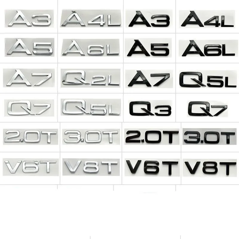 Black Silver 1.8T 2.0T 2.4 3.0T 3.2 3.6 4.2 A3 A4 A5 A6L A7 A8L Q3 Q5 Q7 Emblem Car Rear Sticker Badge Logo Accessories For Audi