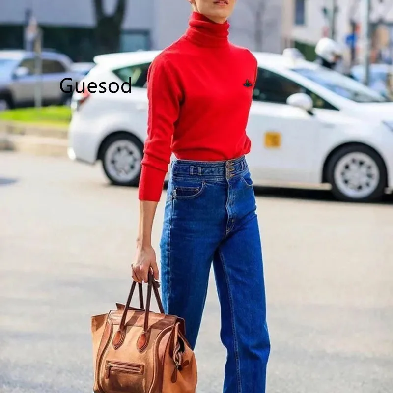 

Women Goat Cashmere Sweater Knitting Shirt Turtleneck 2023 Autumn Winter Female Planet Embroidery Warm Long Sleeve Pullovers