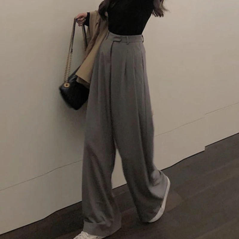 Fall Women's Wide leg Pants Loose black simple suit pants Casual 2021 work trousers