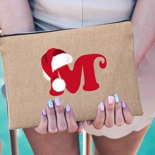 

Red Christmas Hat Makeup Bag for Women Cosmetic Storage Bag Portable Toiletry Bags Female Beauty Bag Linen Cosmetic Pouch