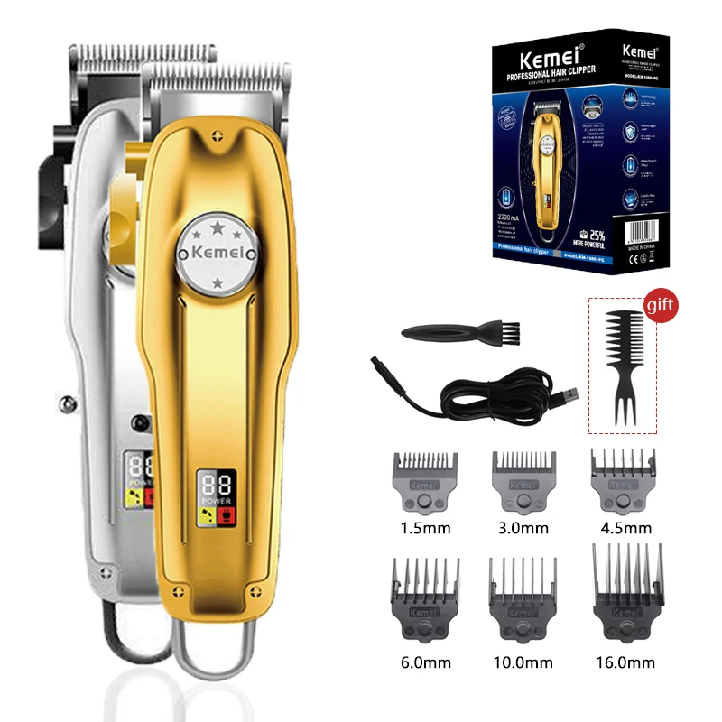 Kemei KM1986 Professional Hair Trimmer Men's Hair Clipper Cordless Electric USB Charging LCD Display Barber Hair Cutting Machine