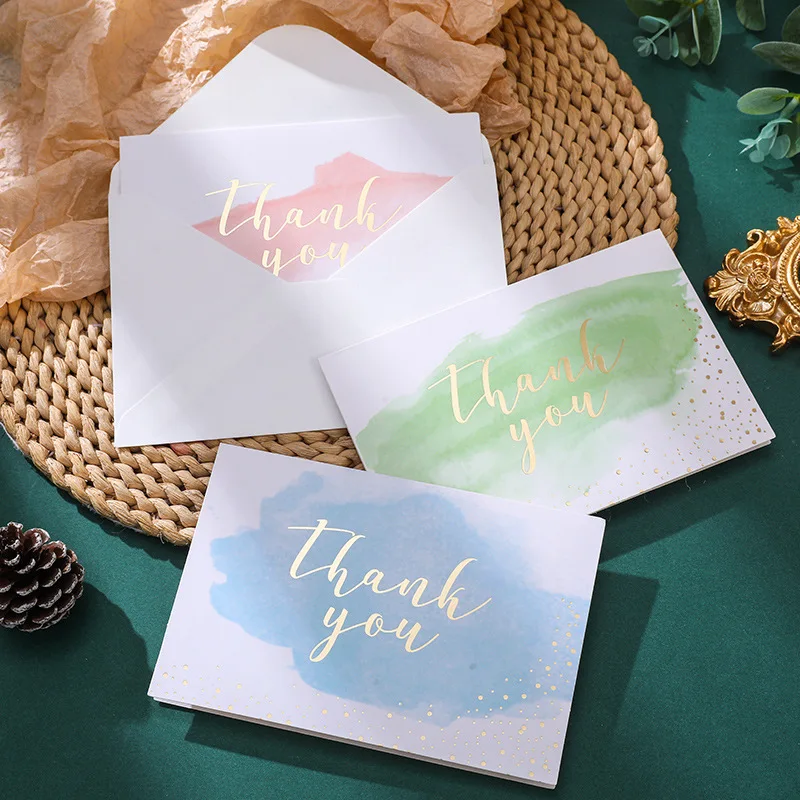 6Pcs/Set Thank You Card with Envelope Blank Folding Cards Birthday Wedding Party Greeting Card Note Message Blessing