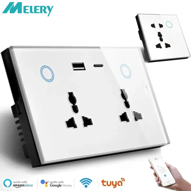 ปลั๊กไฟติดผนัง Melery WIFI Type-C USB ปลั๊กไฟอเนกประสงค์พร้อมจอแสดงผลพลังงาน ควบคุมแบบไร้สายผ่านระบบสัมผัส รองรับ Alexa และ Google Home 1