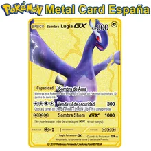 

26 Style Spanish Pokemon Letters Metal Card GX SP Charizard Pikachu Collection V VMAX Gold Cards Original Game Kids Toy Gift